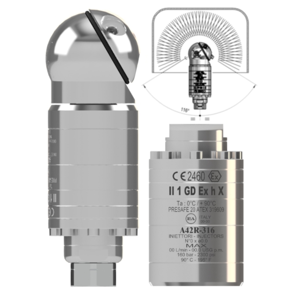 A42R-316 - Testina  semovente - pulizia cisterne-  approvata- NSF-FDA conforme-- Atex 2460